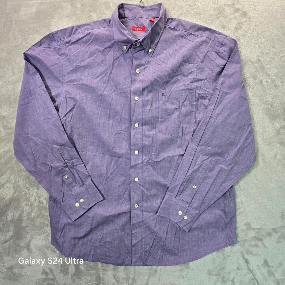 Izod Mens XL Purple Button Down Shirt Long Sleeve Cotton Blend Casual Top